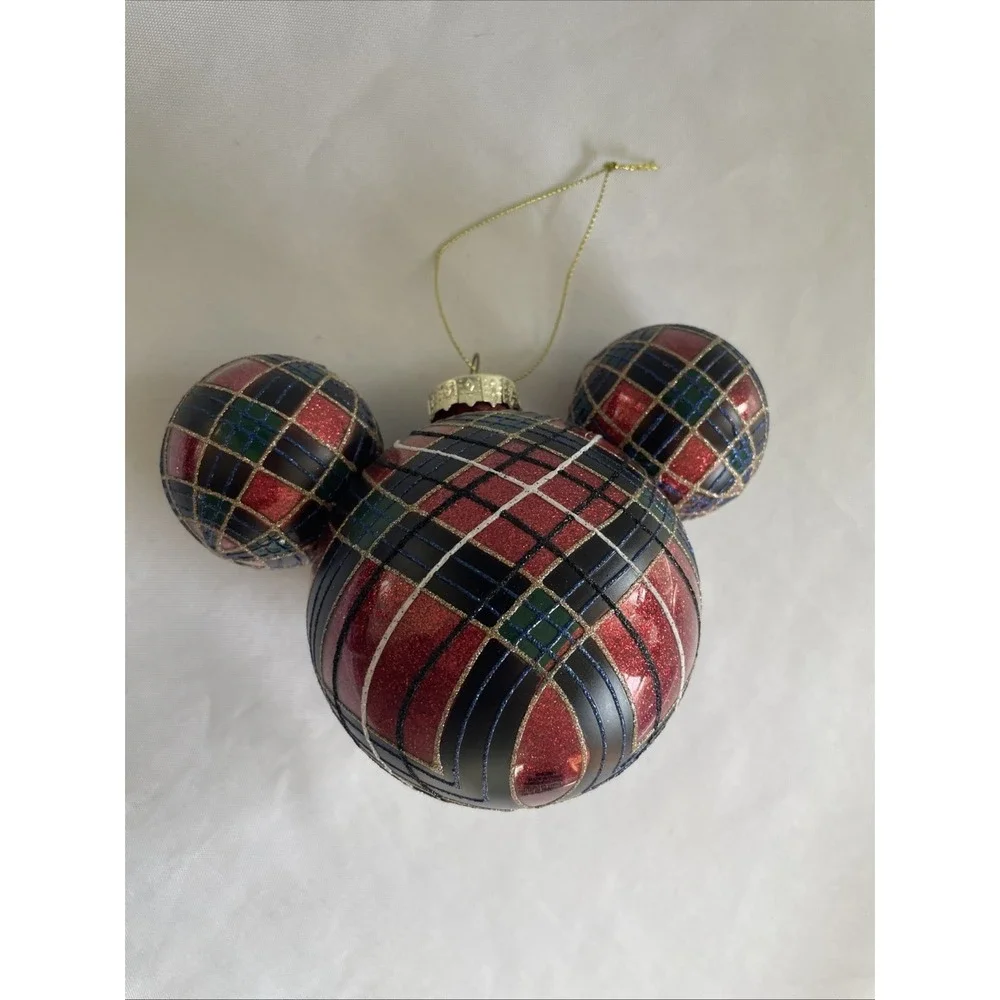 2023 Disney Mickey Mouse Icon Glass‎ Ball Sketchbook Ornament Glittery Plaid Lrg